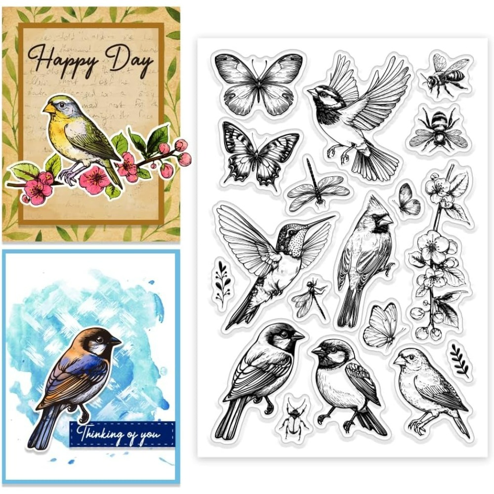 Blommor fåglar insekter genomskinlig stämpel anpassade silikonstämplar fjärilar stämplar för gör-det-själv scrapbooking fotoalbum dekorativa: Vit
