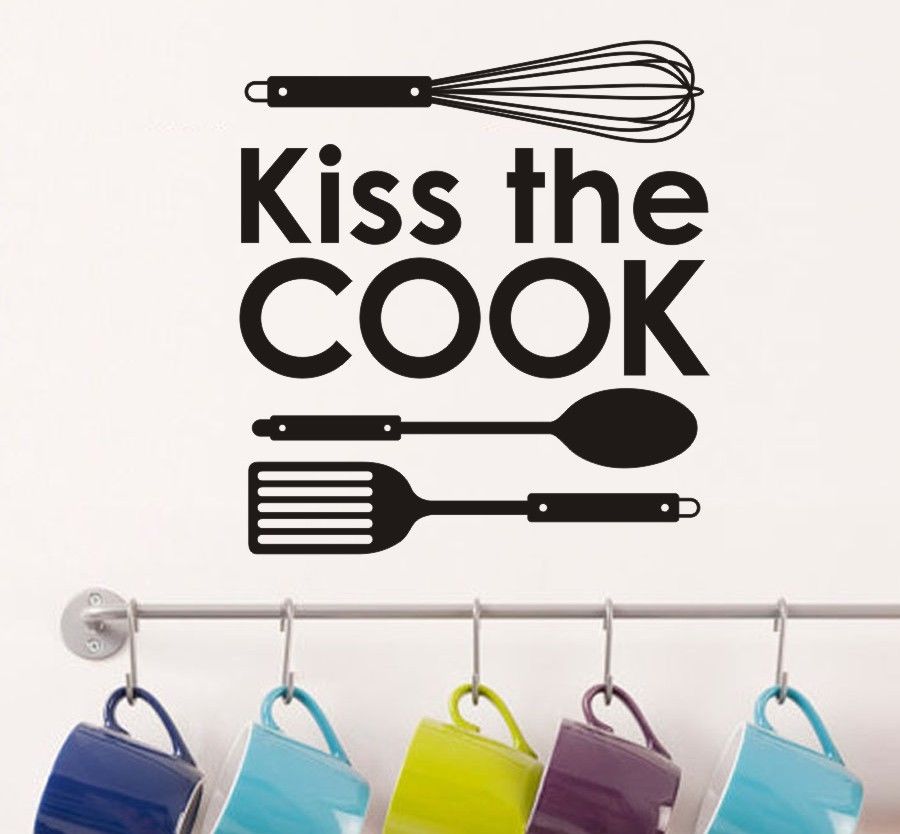 Ins Wall Sticker Kiss The Cook Kitchen Wall Tile Art Sticker - Meat Cuisine Vinyl Decal wall quote sticker D861