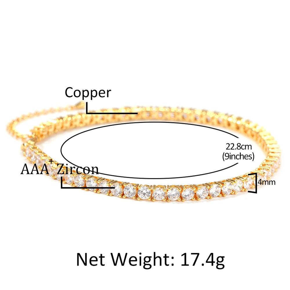 Uwin hiphop smykker 4mm 9 '' iced out tennis kæde ankler til piger cubic zirconia armbånd med forlænget kæde
