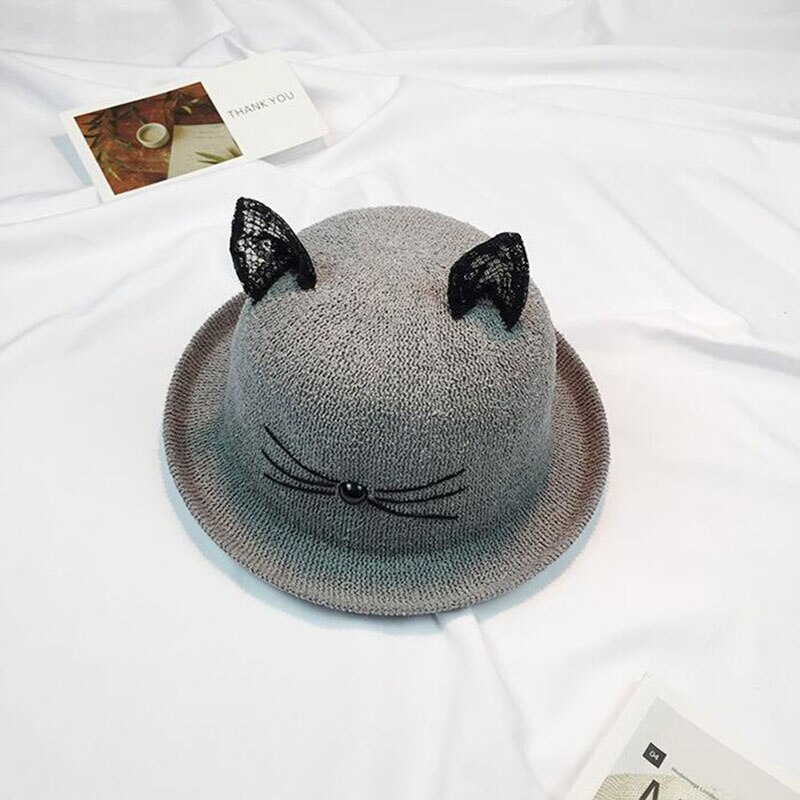 oZyc Sun Hat Women's Cat Lace Ear Summer Straw Hats For Women Beach Headwear 8 Colors Chapeau Femme Bucket Hat: 3