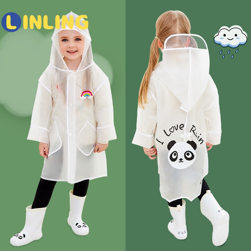 LINLING Cute Kids Outdoor Raincoat Waterproof Rain Poncho Clear Transparent Cartoon Panda Children Student Protective Cover P650