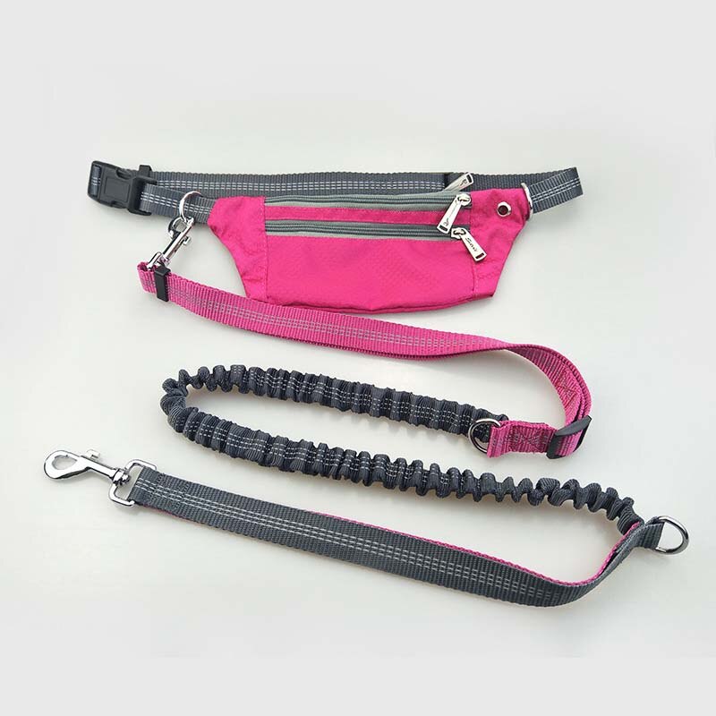 Pet Dog Elastic Belt Running Leash Set Hands Free Dog Leashes Collar Pets Accessories Puppy Dog Harness Leash For Sports Pet: Rose Red Set