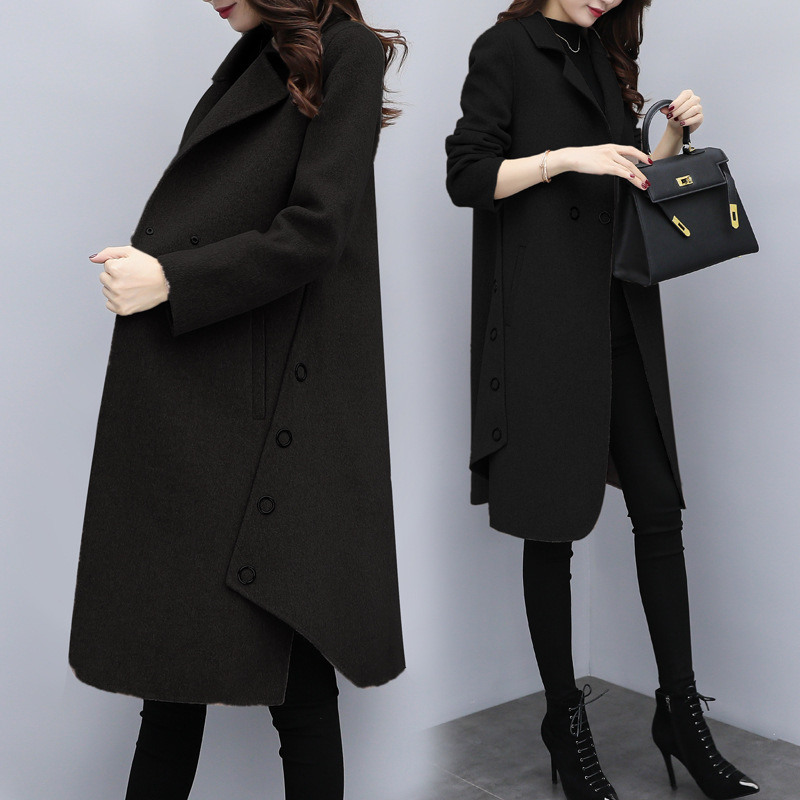 Abrigo de lana con carácter para mujer, chaqueta holgada Irregular de longitud media, ropa exterior ajustada, Camel, JD2036, otoño e invierno, 2022: black / M