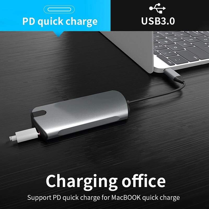 Hub USB 5-en-1 à Hub de données de Type C avec 5 ports USB 3.0 USB-C PD chargeant l'écran 4K pour téléphone portable s
