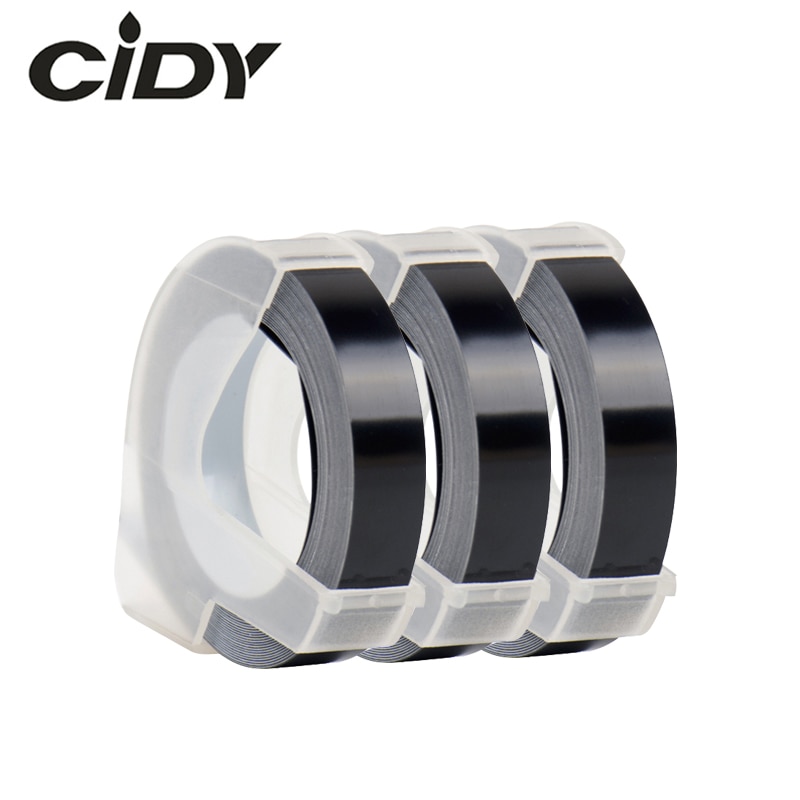 Cidy 3 ruller 9mm 12mm 6mm dymo 3d sorte plastik prægebånd til prægning af etiketmaskiner dymo 1011 1610 12965 motex  e101