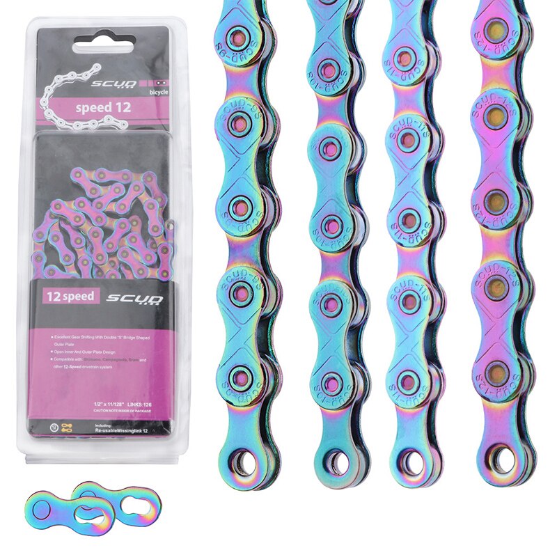 SCUD Mtb Bike Chain 9 10 11 12 Speed Mountain Road Bicycle Chains Double X Rainbow Silver 116L Lightweight 10 v corrente