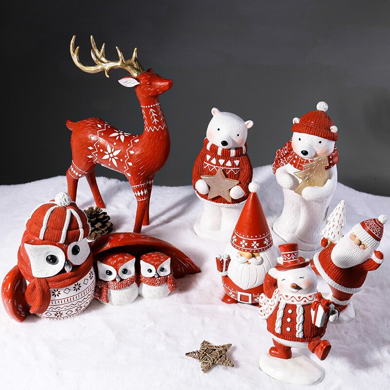Kerst Sneeuwpop Kerstman Beer Ambachten Luxe Creatieve Nordic Dier Rode Kamer Gazon Decoraties Sculptuur Figuur Standbeeld