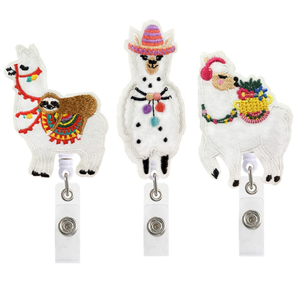 1pc Cute Animal Alpaca Retractable Nurse Badge Reel Clip Badge Holder Students Doctor Id Card Holder