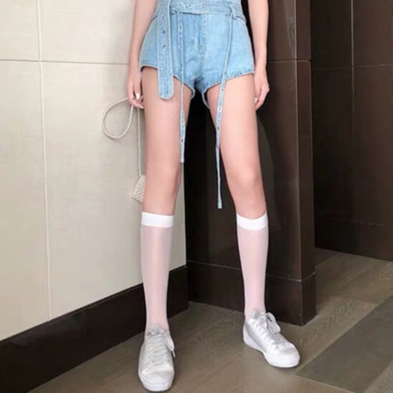 Girls Super Thin Silk Knee-high Socks School JK Style Black White Color Legwear Leggings