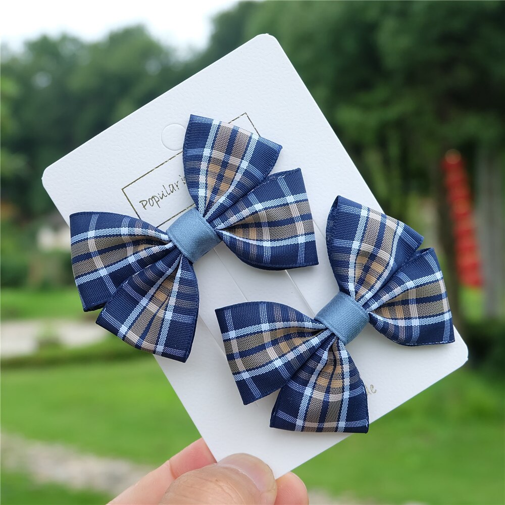 2 stuks/set meisjes strikken haarspeld klassieke geruite lint haarbanden kinderspeldjes kinderhaarkoord retro hoofddeksels haaraccessoires: 14