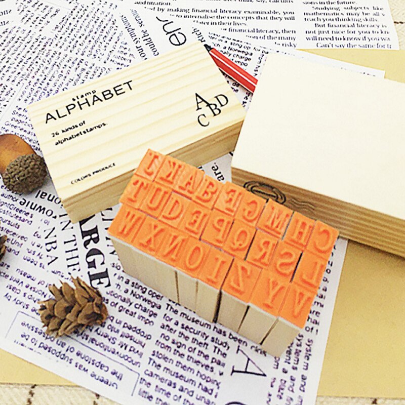 26pcs/set Wooden Stamp Alphabet Digital Letters stamp Set DIY