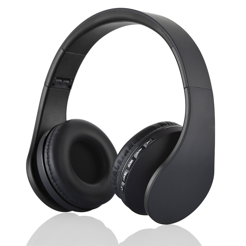 Headphones earphone Wireless Bluetooth Headset Stereo Foldable Sport Mic TF Slot FM Radio over ear earbud Phone Earphones: Black