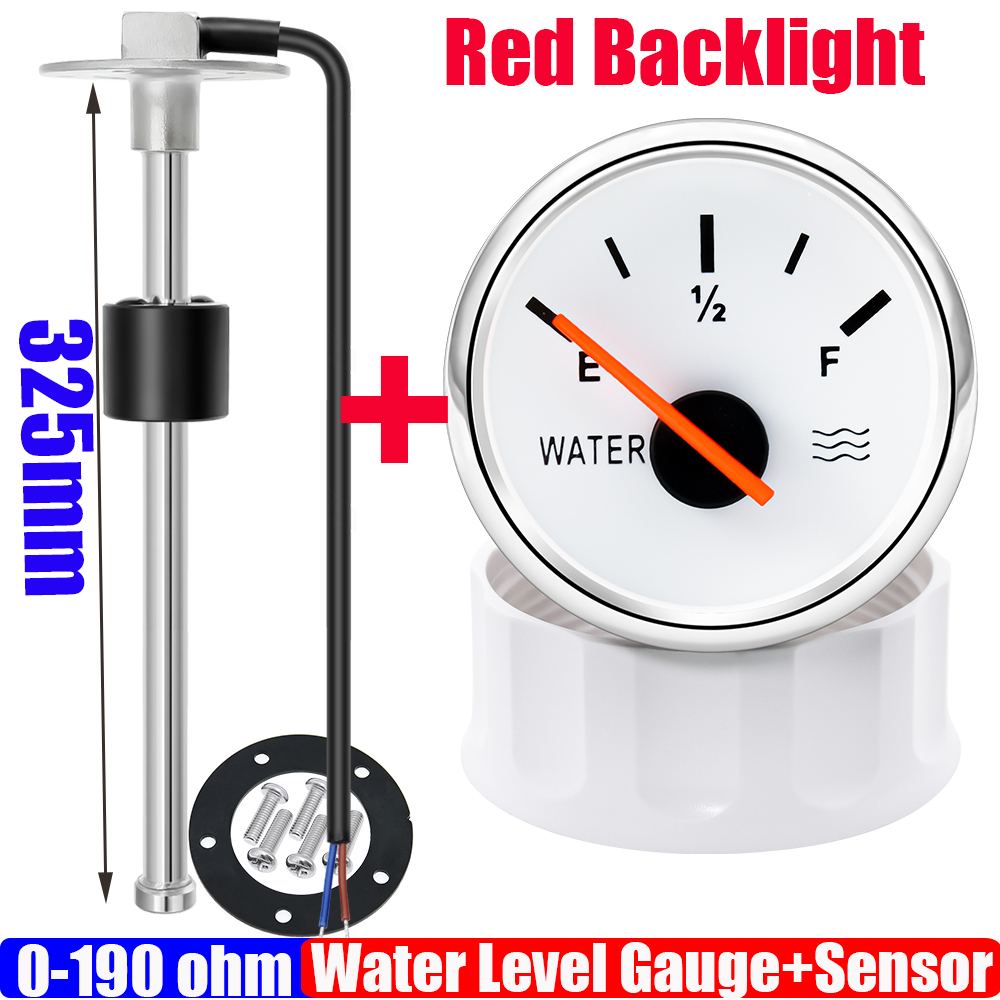 0–190 Ohm Wasserschwimmer-Sensor + Wasserstandsanzeige, rote LED, 52 mm Wassertank, Messgerät, Anzeige für Marine, Auto, Wohnmobil, Wohnmobil, Yacht, 9–32 V: Rot