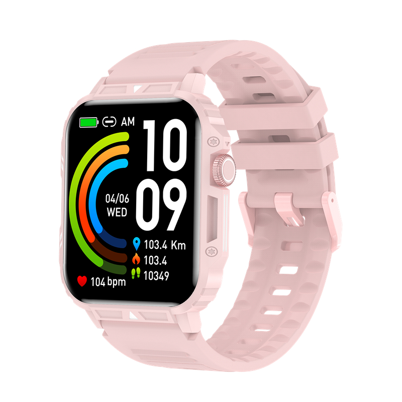 Montre intelligente militaire extérieure pour hommes et femmes, appel Bluetooth, tracker de fitness sportif, surveillance de la fréquence cardiaque, 340mAh: Rose