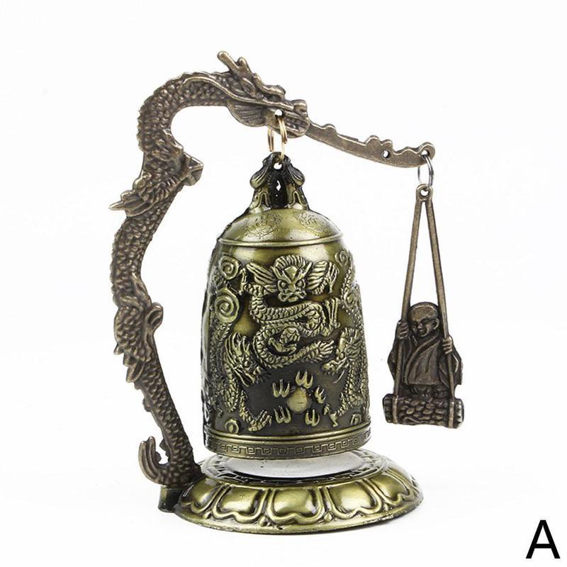 Buddhism Temple Brass Copper Dragon Bell Lotus Buddhism Arts Decor Home Dragon Copper Carved Ornament Statue Crafts Bell R9U8: A