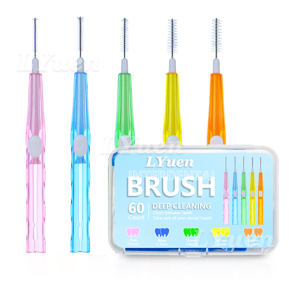 60 stks/doos Draagbare Push-Pull Rager Orthodontische Beugel Schoonmaken Tandenborstel Onbedekt Interdentale Reiniging Tool