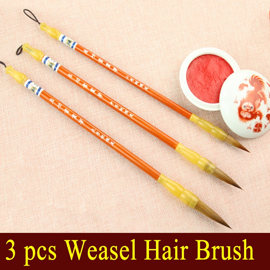 3 pcs weasel hair Calligraphy Brush Pen set Medium regular script Oil arcylic paints painting calligraphy Art supplies