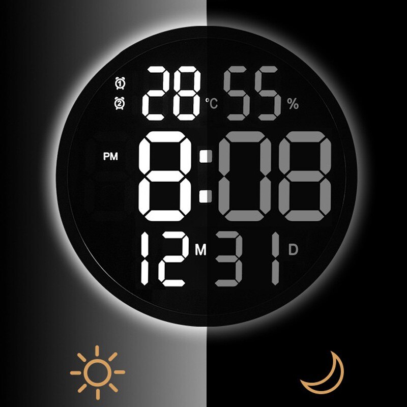 LED Wanduhr Leucht Großen Uhr stumm Digitale Temperatur und Feuchtigkeit Elektronische Uhr Wohnzimmer Dekoration