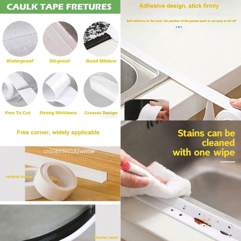 Tiras de cinta de sellado para baño y ducha, autoadhesivas de PVC, pegatina de pared impermeable para baño, cocina, tira de calafateo a prueba de moho para fregadero