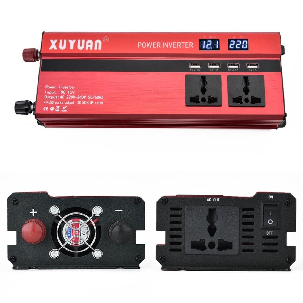 Xuyuan 2000W Portable Cars Vehicles Powerful Inverter Charger With LED Display Converter 12V To 220V