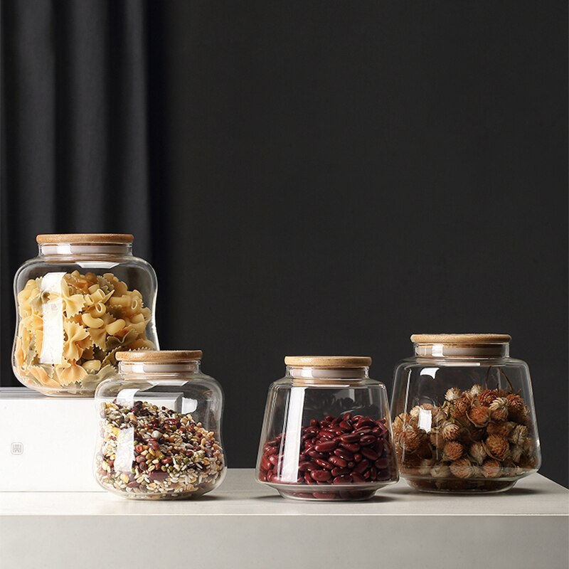 vershoudbakjes glazen potjes met deksel glass bottle Glas Opslag Noodle Opslagtank Grote Luchtdichte Tank Korrels Snacks Snoep Thee Moer Jam Hoge Borosilicate Acacia