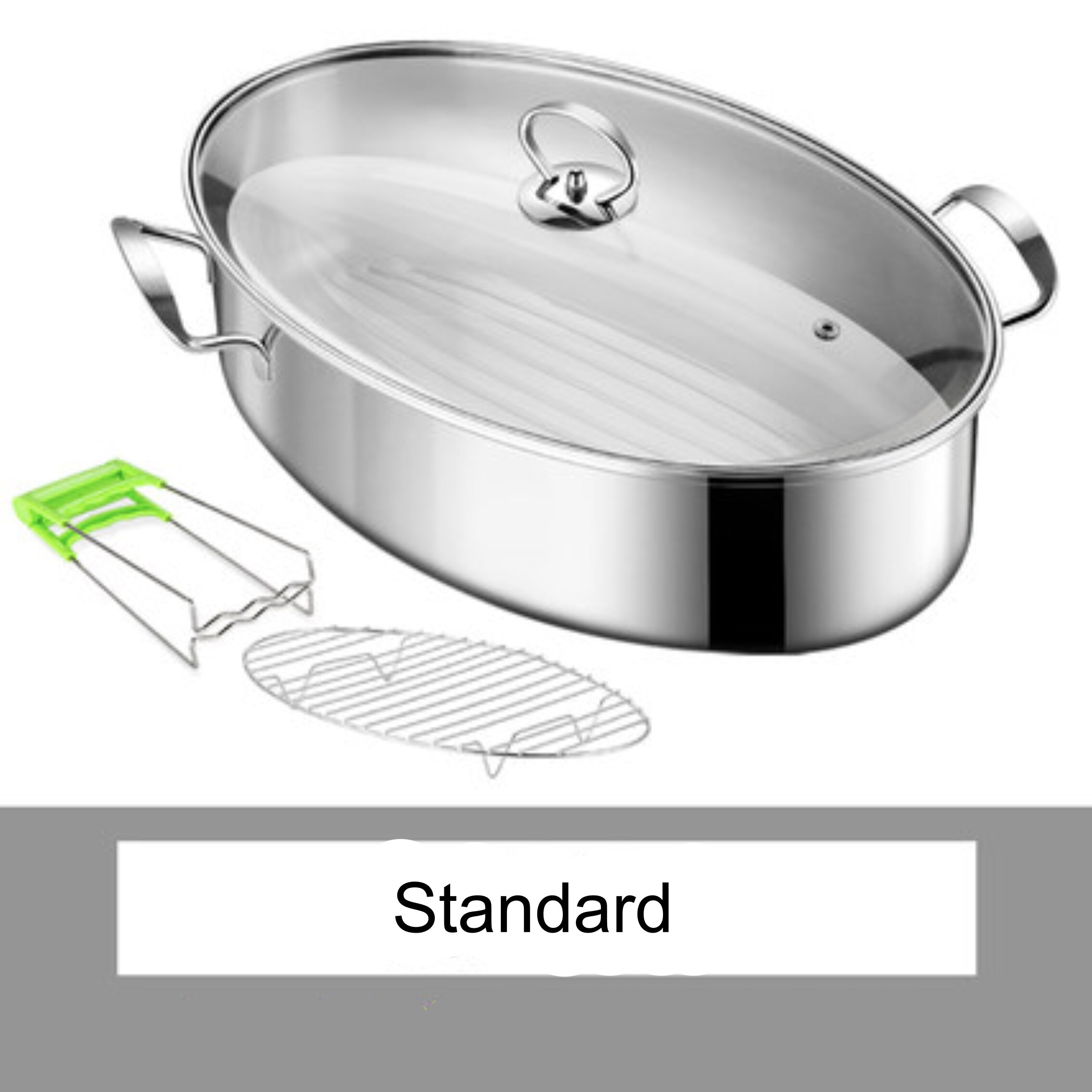 B0091 Fish steaming pot large domestic thickened stainless steel 38cm one layer elliptical fish steamer induction cooker seafood: Standard