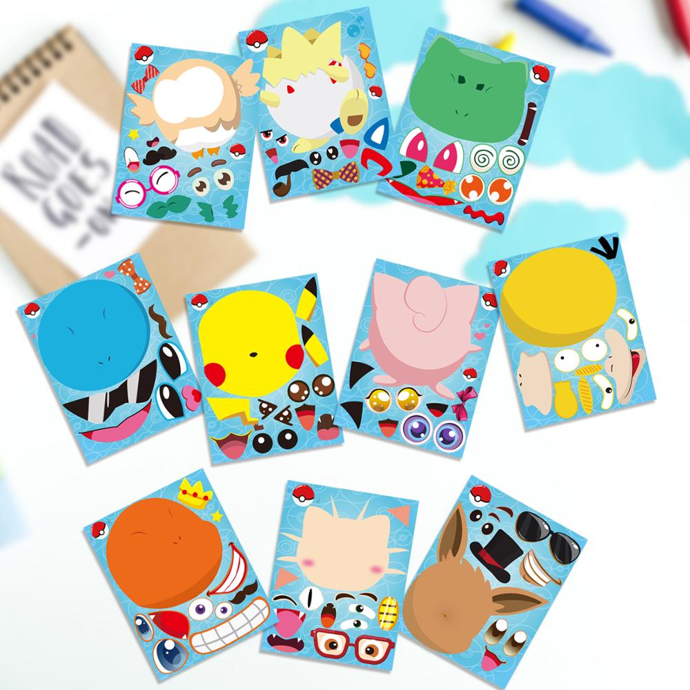 Party Favor Supplies Cartoon Make-a-face Sheets Make Own Stickers Fun Craft Project for Kids Mix Stickers for Class Decor 40pcs