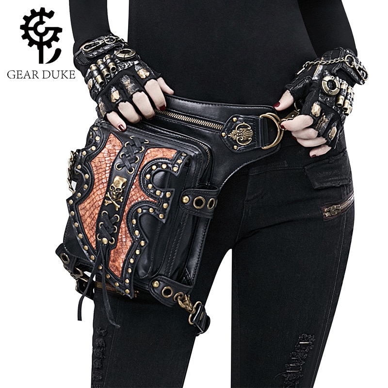 Steampunk, sac ceinture en cuir pour femmes, sacs aux jambes de moto, bandoulière avec support coque de téléphone, sacs noirs, nouveauté
