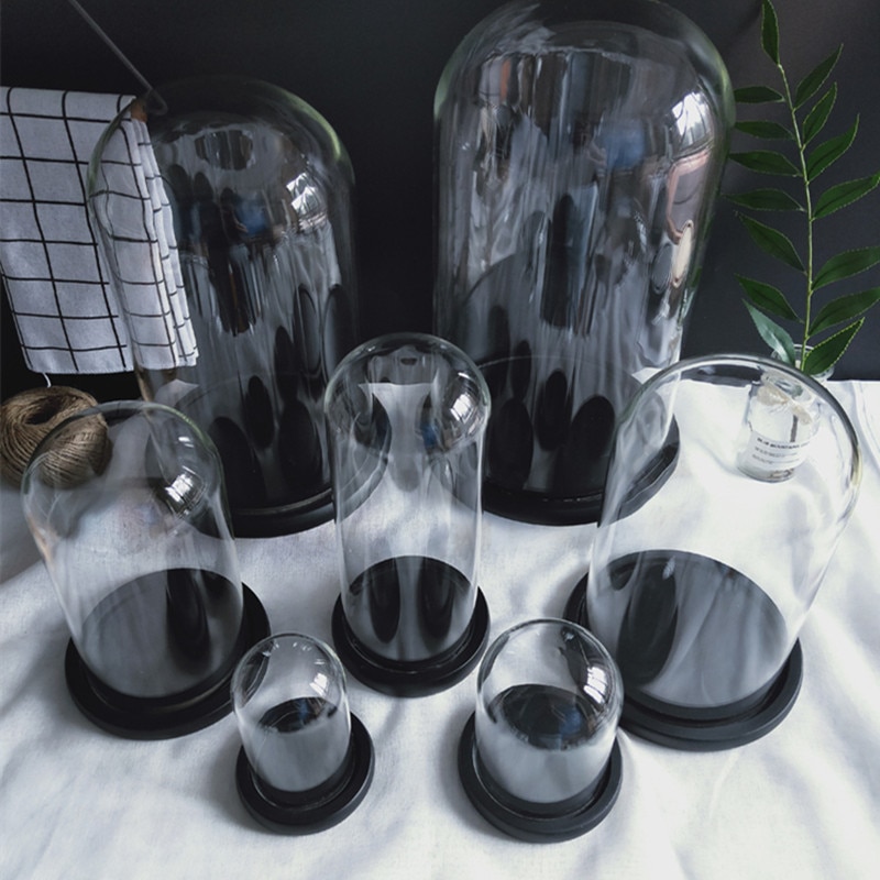 Diameter = 10cm stor storlek svart basglas kupol heminredning glasskydd vän bröllopsdekoration
