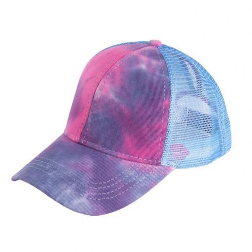 Udendørs kvinder slipsfarve anti sol justerbar bomuld baseball cap mesh hestehale hat til udendørs slipsfarve åndbar baseball cap hatte: Lyseblå