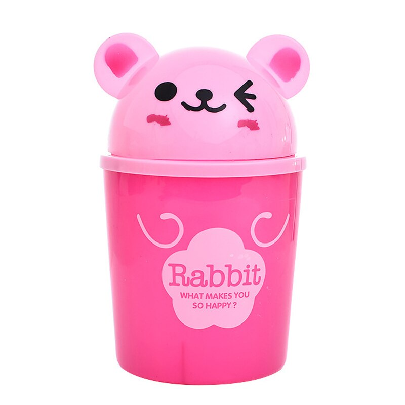 1pc Multifunction Waste Bin Desktop Trash Bin Trash Can Storage Bucket Car Toilet Waste Storage Box Organizer Trash Can: Pink bunny