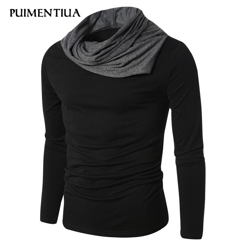 Puimentiua Lente Solid Casual Mannen Hoge Kraag Lange Mouw Gebreide Slanke Uitloper Trui Persoonlijkheid Tops