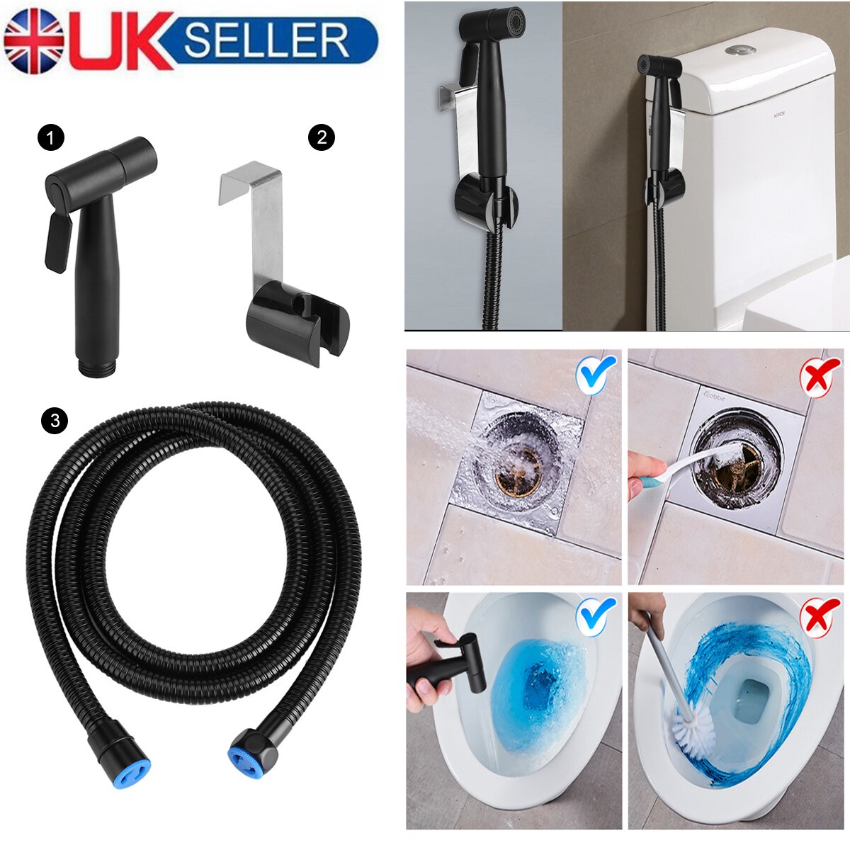 Rvs Bidet Sproeier Zwarte Badkamer Wc Handheld Bidet Doek Luier Spuiter Bad Douche Bidet Kit Set