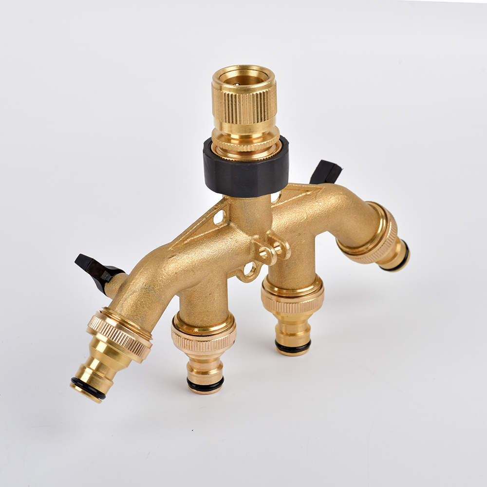 4 Way Brass Garden Hose Splitter Y-Type Watering Tap Connector Distributor For Outdoor Tap and Faucet Garden
