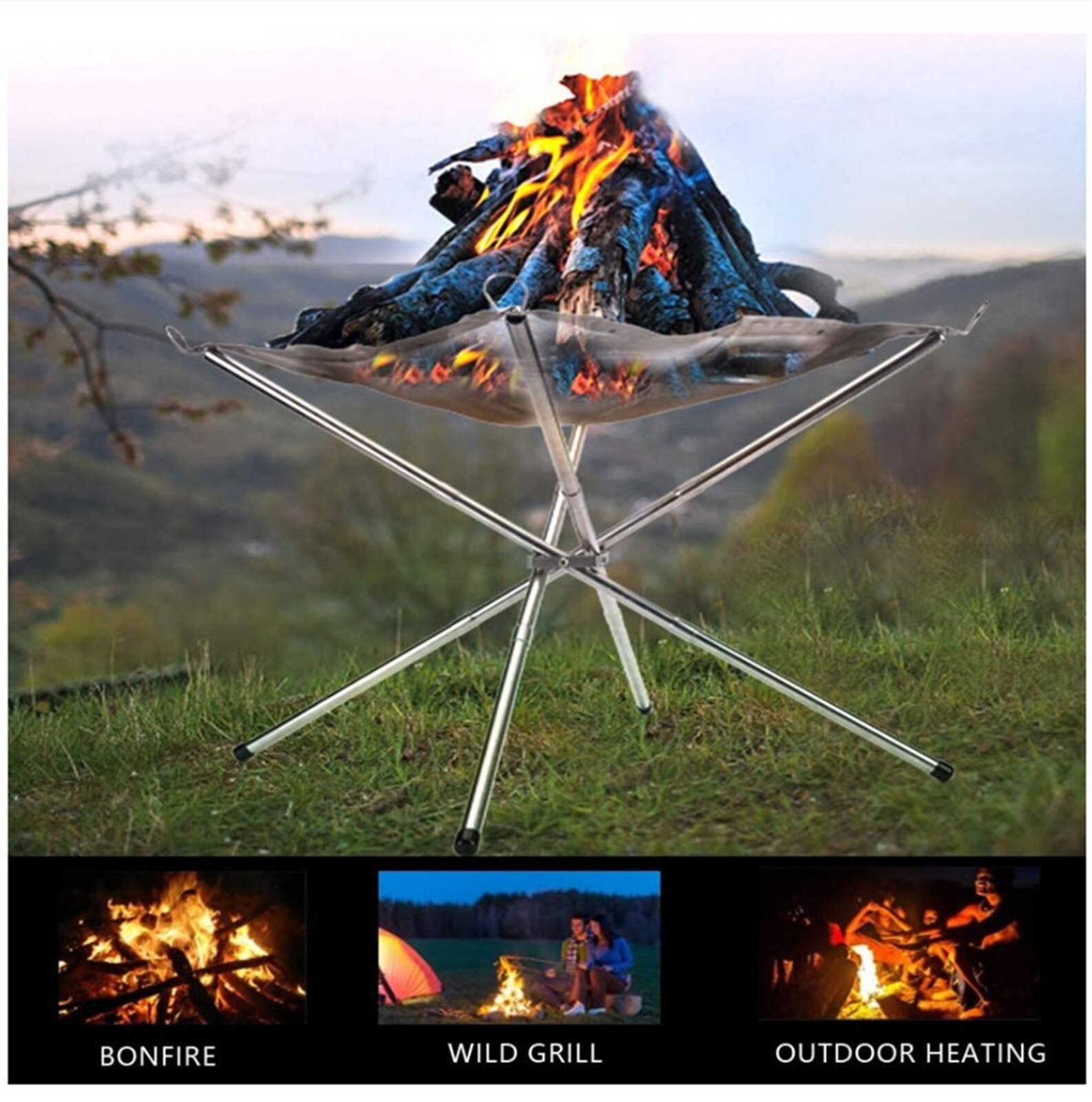 Camping Fire Pit Outdoor Portable Fire Folding Outdoor Camping Incinerator Folding Wood Fire Stove Feuerschale Fire Brasero