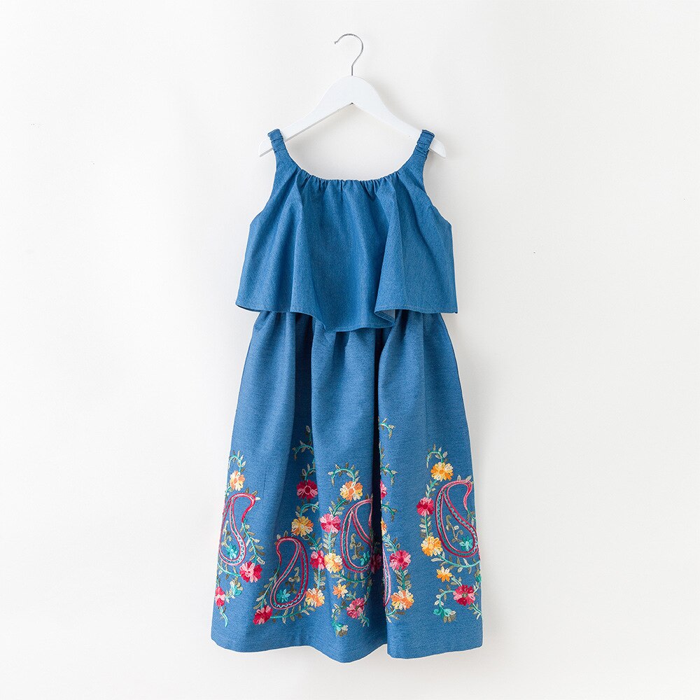 Girls Dress Summer Sleeveless Mother Daughter Dresses Ruffle Children Clothing Jeans Embroidery Kids Dress 10 12 14 16 Years: 10