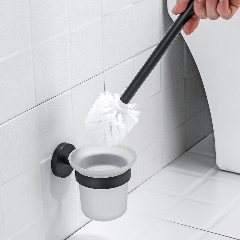 Mat sort håndklædeholder badeværelse kroge hardware sæt håndklæde bar sæbe opvask håndklæde ring toilet børste papir holder badeværelse tilbehør