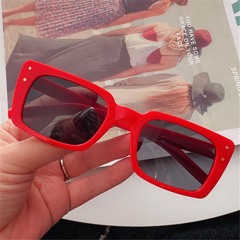 KUJUNY Ladies Narrow Frames Sun Glasses Retro Small Rectangle Sunglasses Women Cat Eye Eyewears Vintage Square Eyeglasses: Red