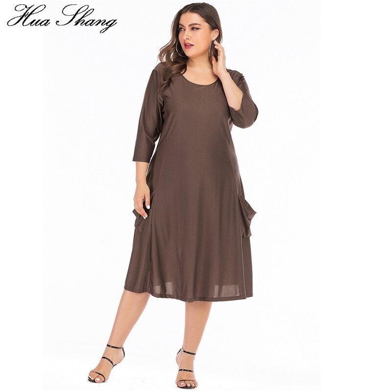 5xl 6xl plus size løs oversize kjole kvinder sommer o-hals trekvart ærmer solid afslappet kjole lommer dame tunika kjoler