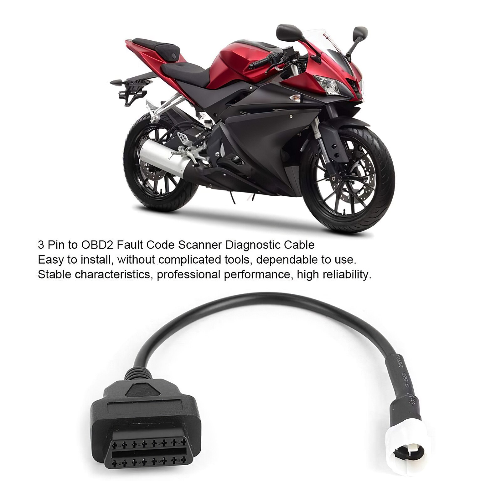 3Pin Motorcycle OBD Cable Plug Adapter Converter Cable For YamahaProfessional Diagnostic Cable Adapter Cable Protective OBD2
