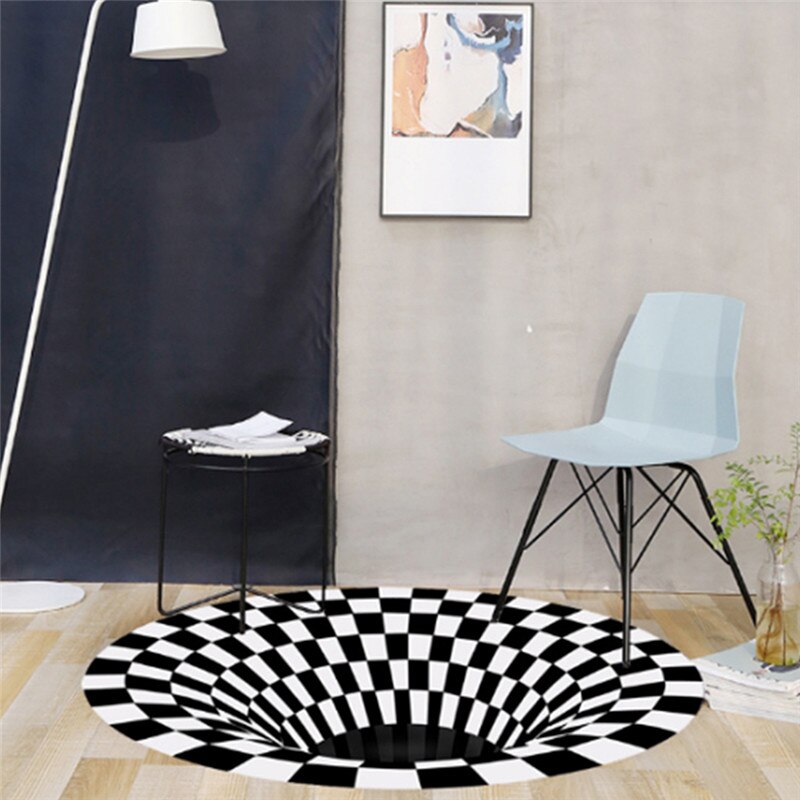3D Print Carpet Decoration Living Room Hallway Rugs Black White Grid Print Carpets Three-dimensional Stereo Vision Mat Illusion