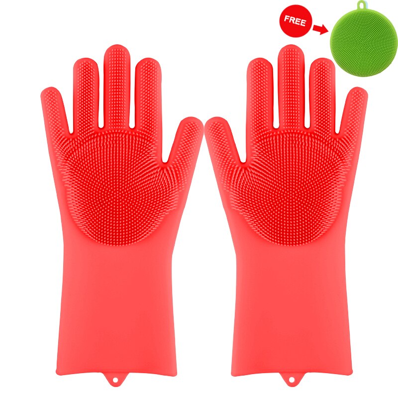 Gants de lavage de la vaisselle en silicone, 1 paire, épurateur magique, brosse de nettoyage, gant de lavage de la vaisselle de cuisine: Red