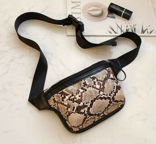 Estampado de serpiente de bolso de la cintura para las mujeres de cuero de serpiente pu cintura bolsa mujer bolsa de cintura teléfono móvil correa del kit bolsa: Caqui