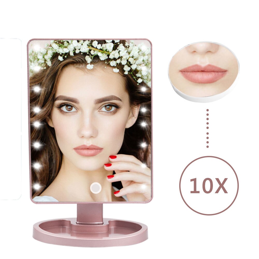 Make-Up Spiegel Met Licht Touch Screen Hd 16 Led Permanent Stabiele Vanity Verlichte Met Mini 10X Vergrootglas Spiegel 3 Kleuren