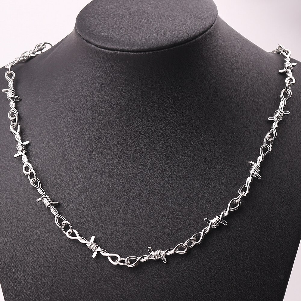 1 Set Men's Punk Gothic Necklaces&Bracelets Set Alloy Barbed Wire Brambles Necklace&Bracelet Jewelry Hip-pop Choker&Bangle