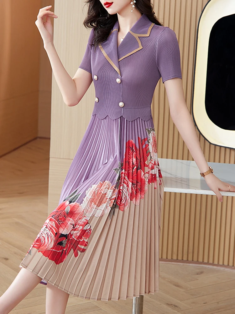 Bodycon luksuriøs lang kjole sommer patchwork blomster plisserede kjoler kvinder koreanske skræddersyede lejlighedskjoler