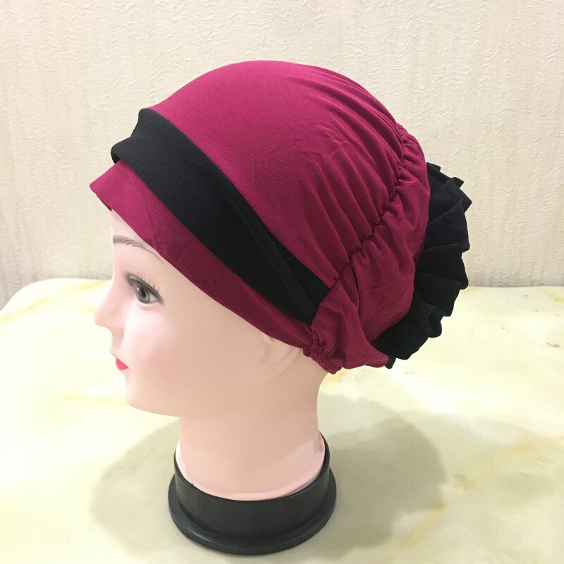 Muslim Woman Casual Headdress Big Flower Headscarf Hat Hair Loss Cap Islamic Baotou Cap Chemo Hat Color Matching Hats Headwear: Fuchsia