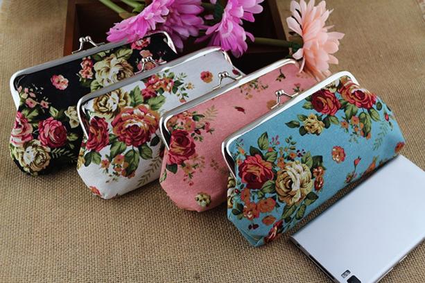 Damen retro Jahrgang blumen kleine geldbörse mit verschluss Kupplung geldbörse damen pu lila blau grau braun damen kartenetuis #3: Weiß 