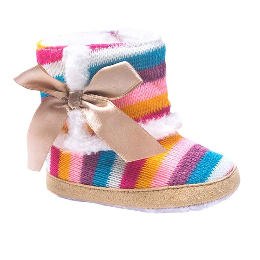 Infantil do bebê meninas arco-íris impressão arco macio sola botas de neve criança crianças menina macio berço sapatos inverno quente botas de algodão adequado para 0-18 m bebê meninas