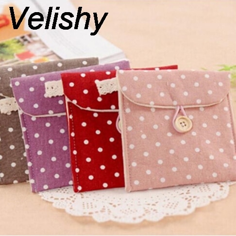 Velishy Polka Dot Organizer Storage Female Hygiene Sanitary Napkins Package Small Cotton Storage Bag Purse Case